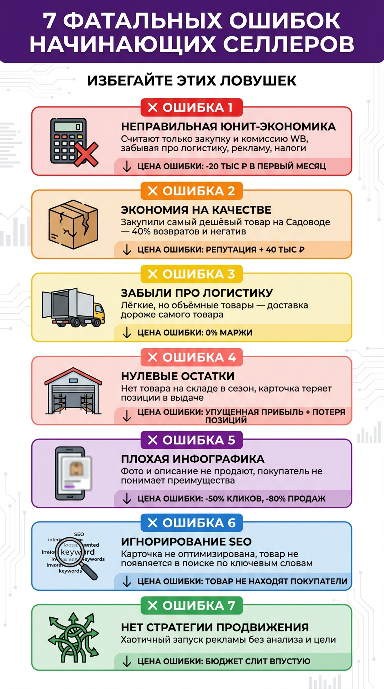 самые частые ошибки продавцов новичков на вб